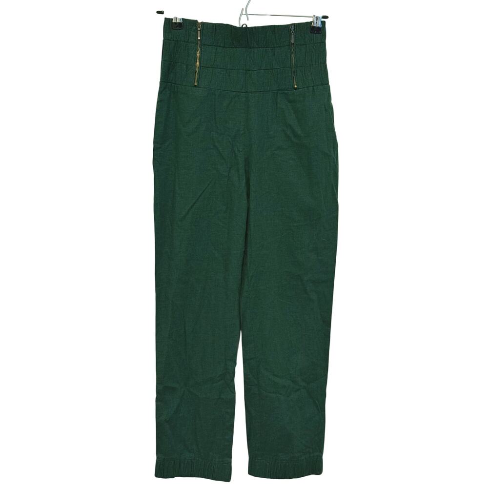 Womens Linen High Rise Pull On Pants Size XXS Green Coastal Quiet Luxury Resort